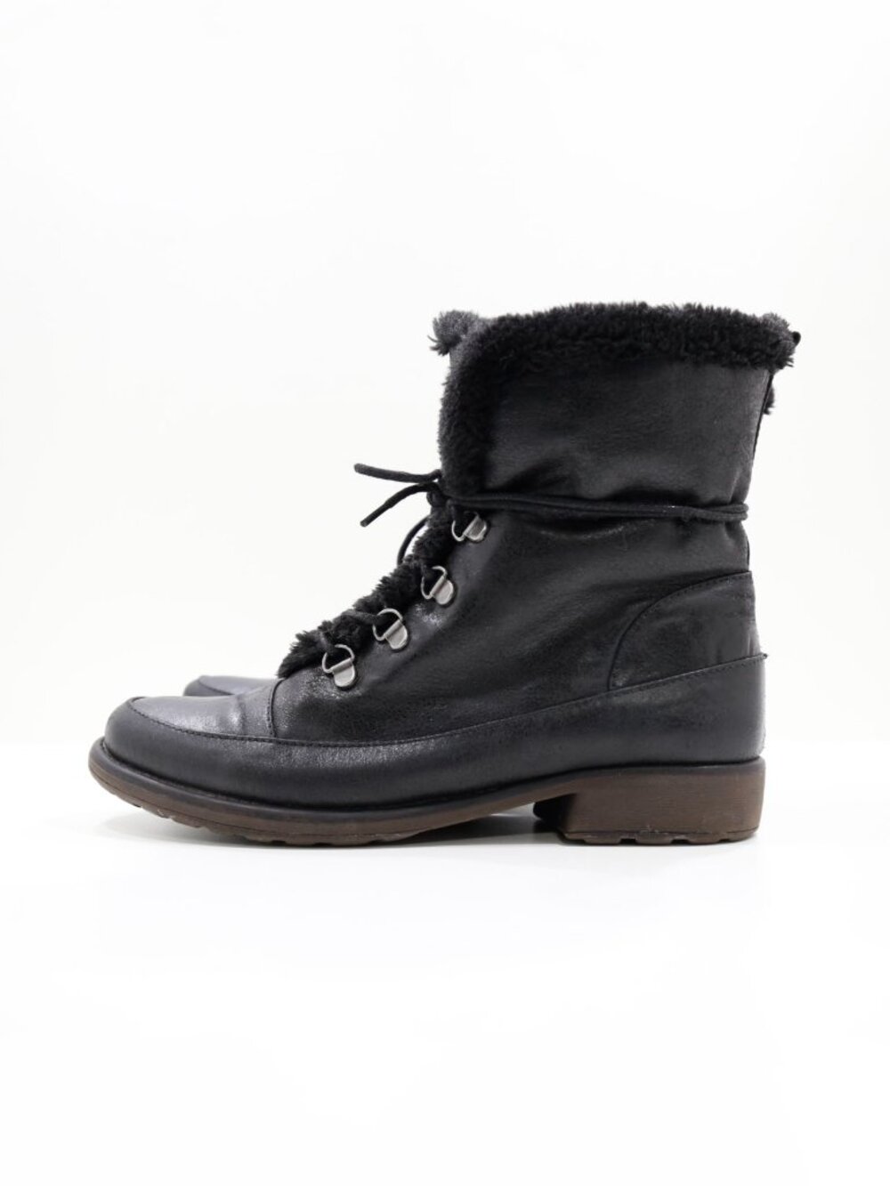 BareTraps Sindee Black Faux Leather Faux-Fur Lined Flat Winter Boots - 9